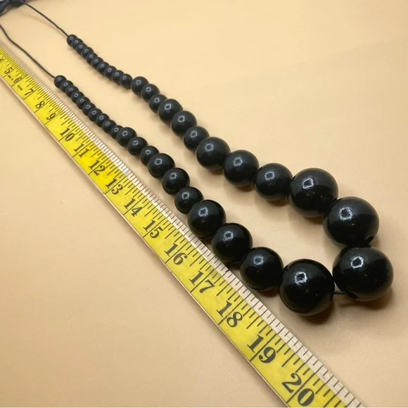 Bold Unsigned Wooden Large Pearl Beaded Mid Century Inspired Corded Necklace